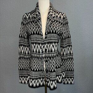 LAUREN RALPH LAUREN PETITE CREAM & BLACK WOOL BLEND FAIR ISLE CARDIGAN SWEATER M